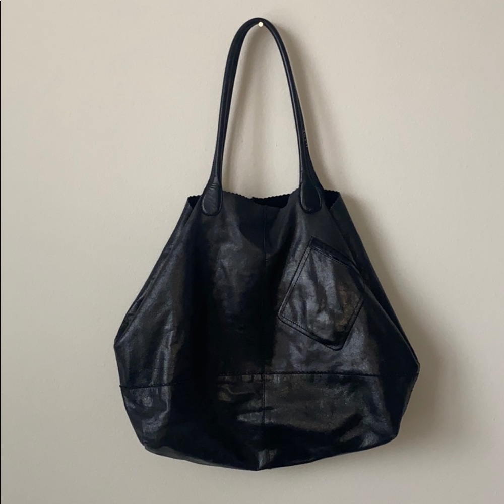 HOBO Glossy Black Leather Tote